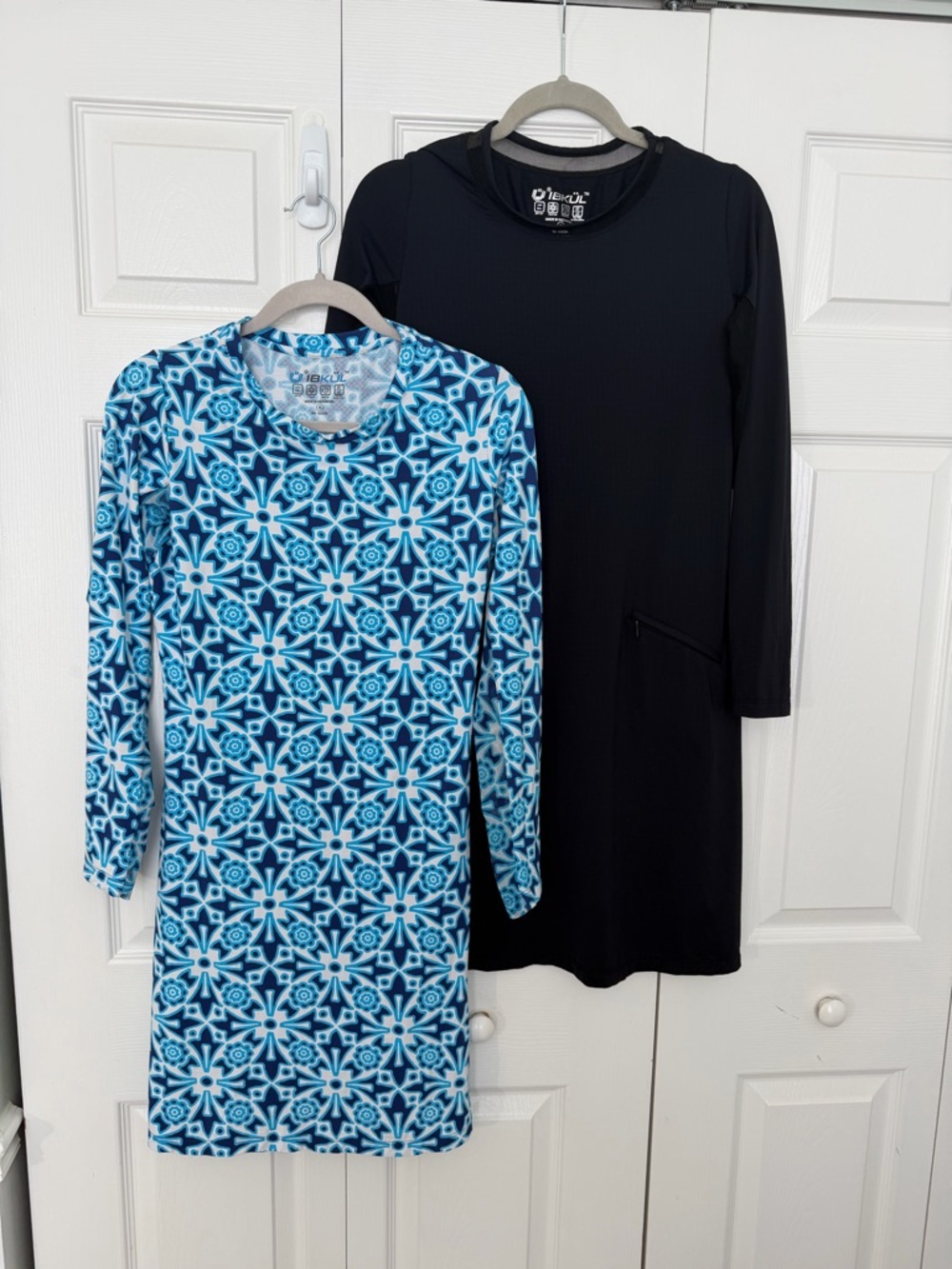 IBKUL Long Sleeve Duo — Solid Black & Blue Geo Print